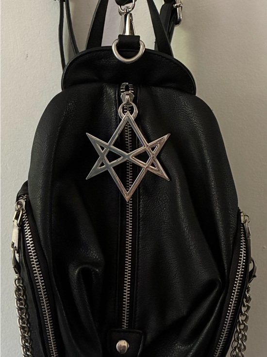 Killstar Handbags - Killstar Black Faux Leather Mini Backpack with Silver Pentagram Charm
